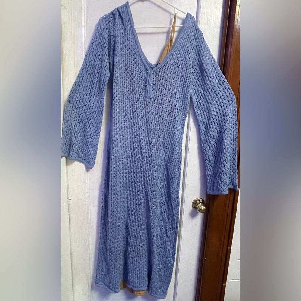 Fashion Nova Blue Crochet Maxi Dress